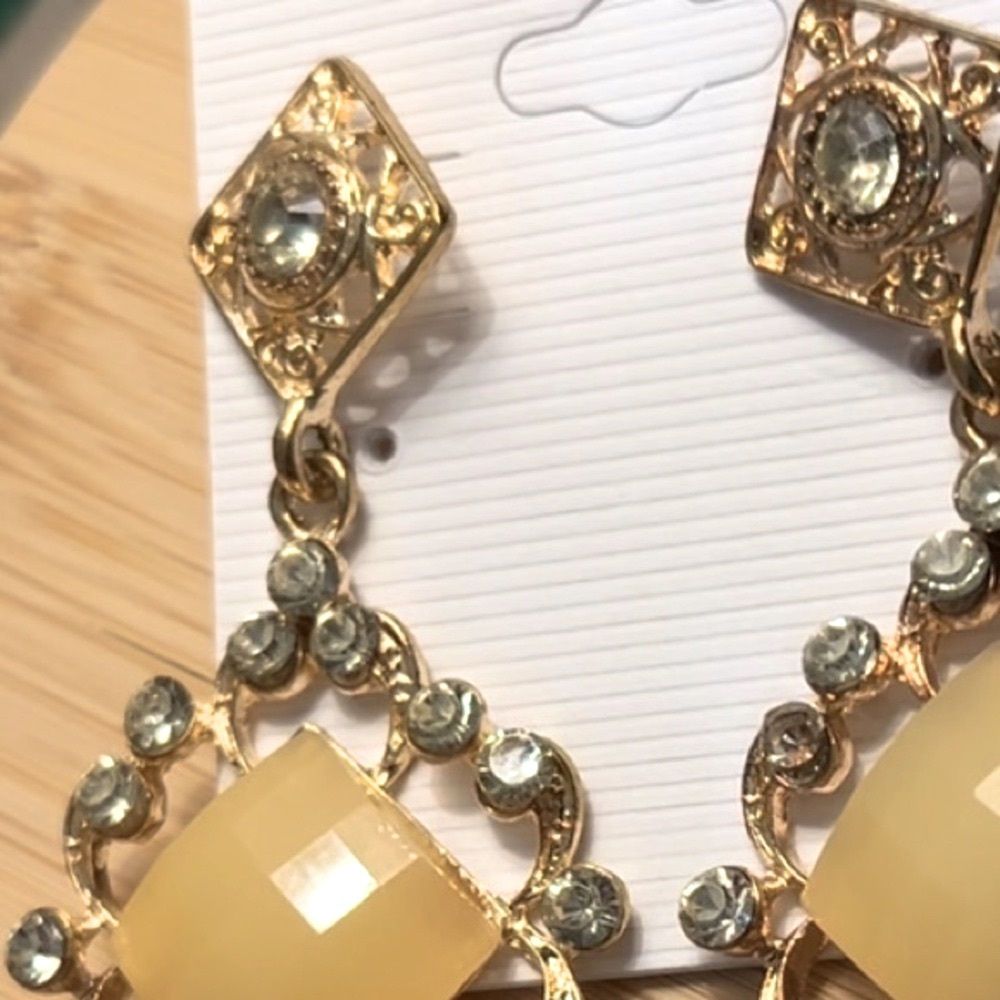 Elegant Gold and Yellow Earrings - Picture 6 of 9